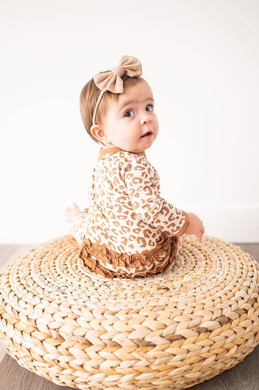 Ruffle Zipper One Piece - Leopard: Newborn