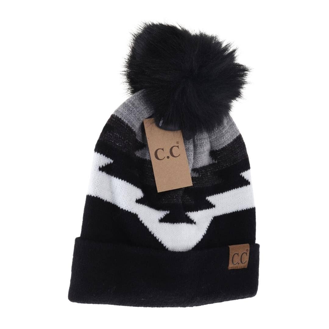 Aztec Natural Faux Fur Pom C.C Beanie Taupe