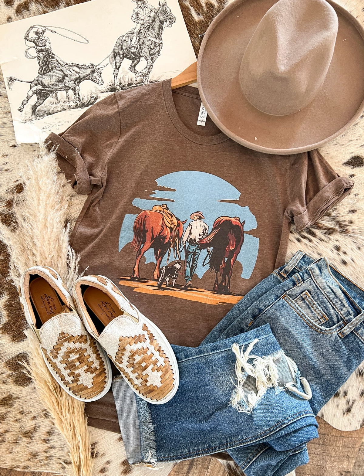 Walking Cowboy Tee (heathered mocha)(Fringed exclusive)