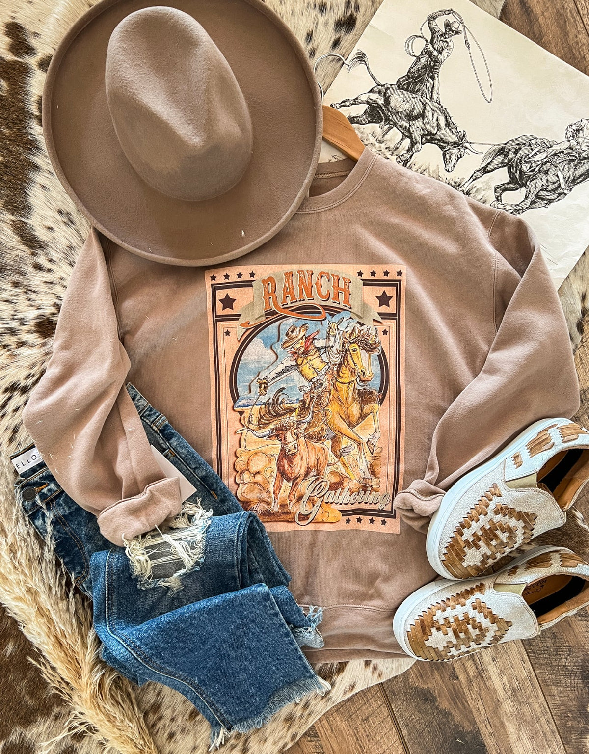 Ranch Gathering Poster Sweatshirt (mocha)