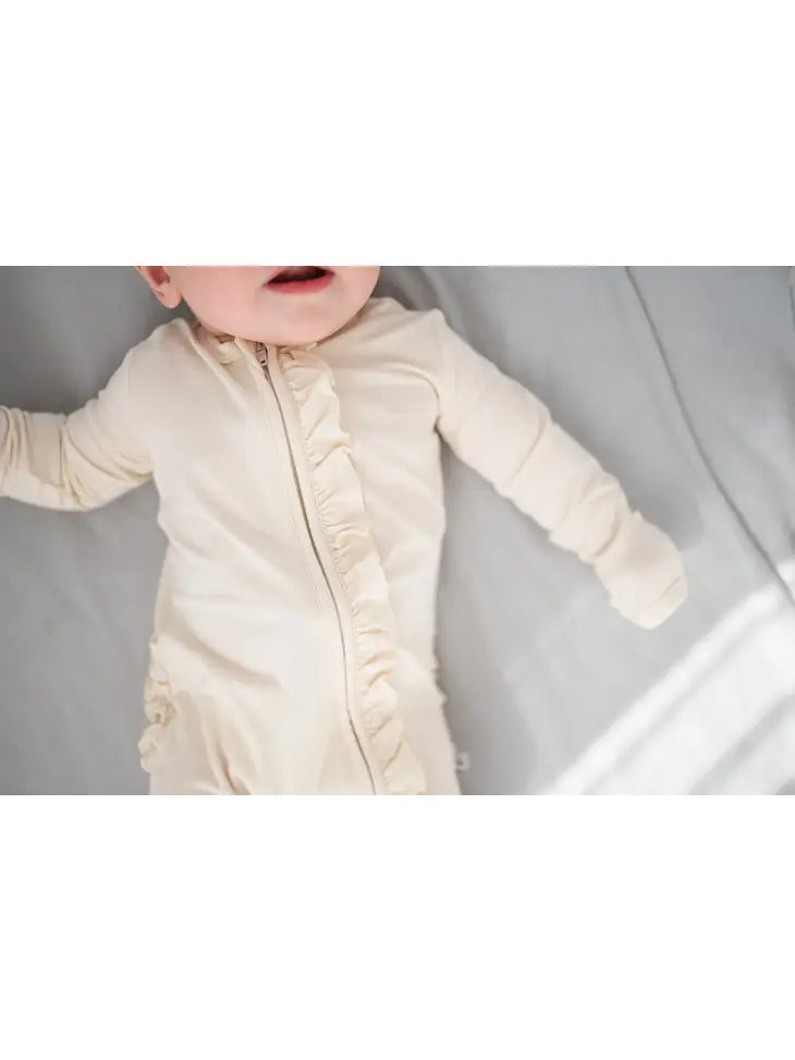 Ruffle Zipper One Piece - Cream