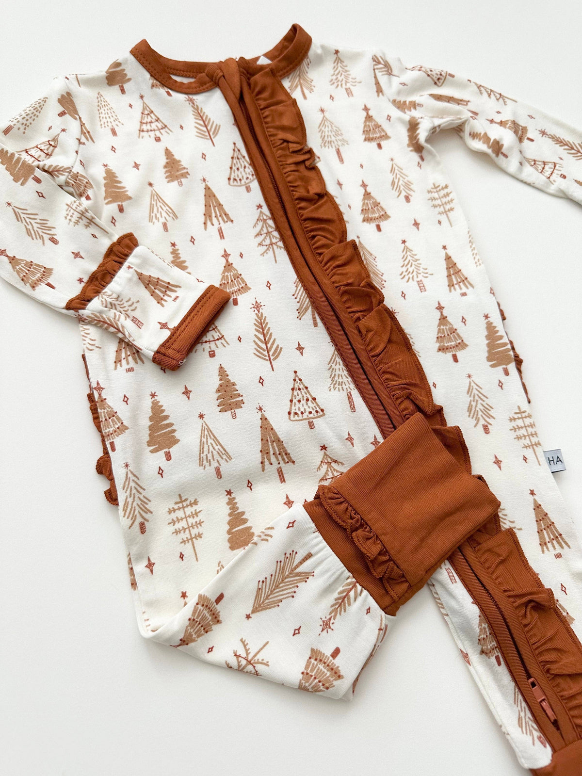 Pine Christmas Trees - Ruffle Zipper Romper