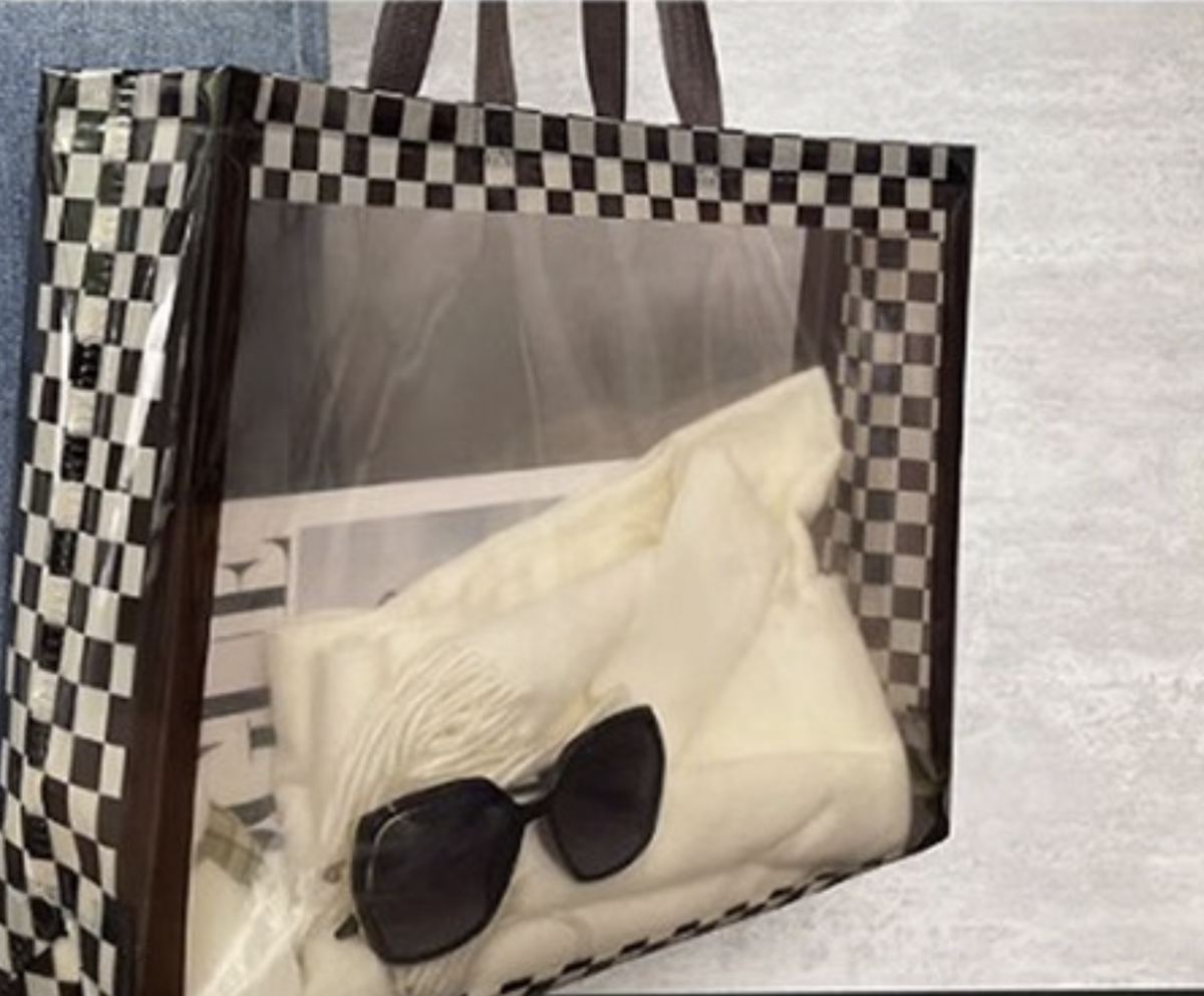PVC transparent high-grade green composite plastic tote bag: Middle / Brown