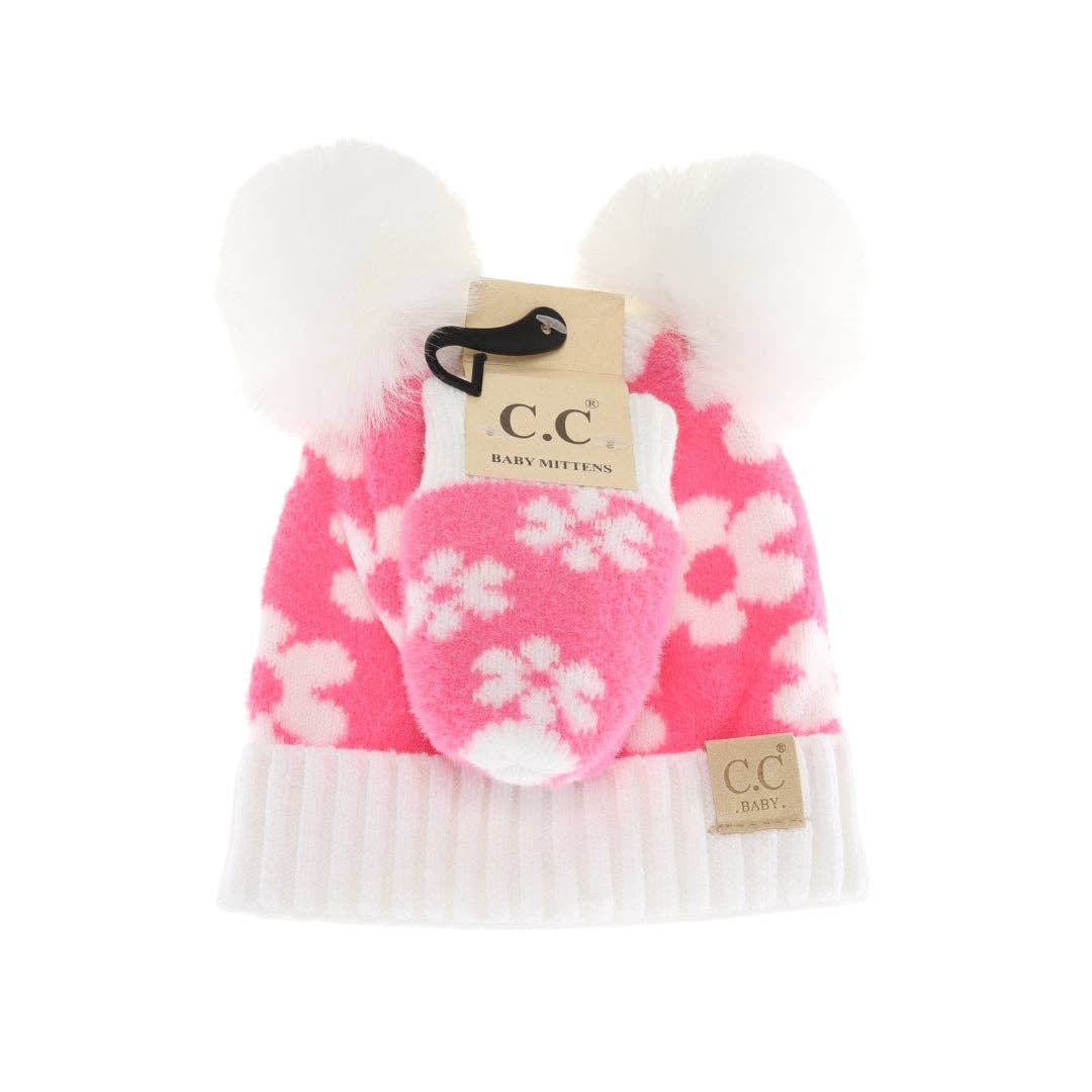 BABY Daisy C.C Pom Pom Beanie and Glove Set BBSEE0063: Beige