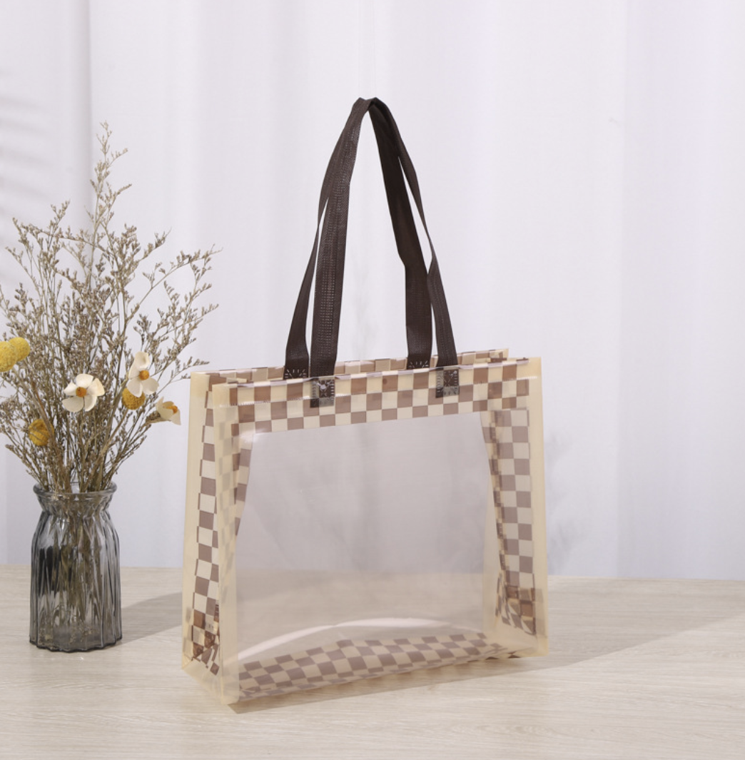 PVC transparent high-grade green composite plastic tote bag: Middle / Brown