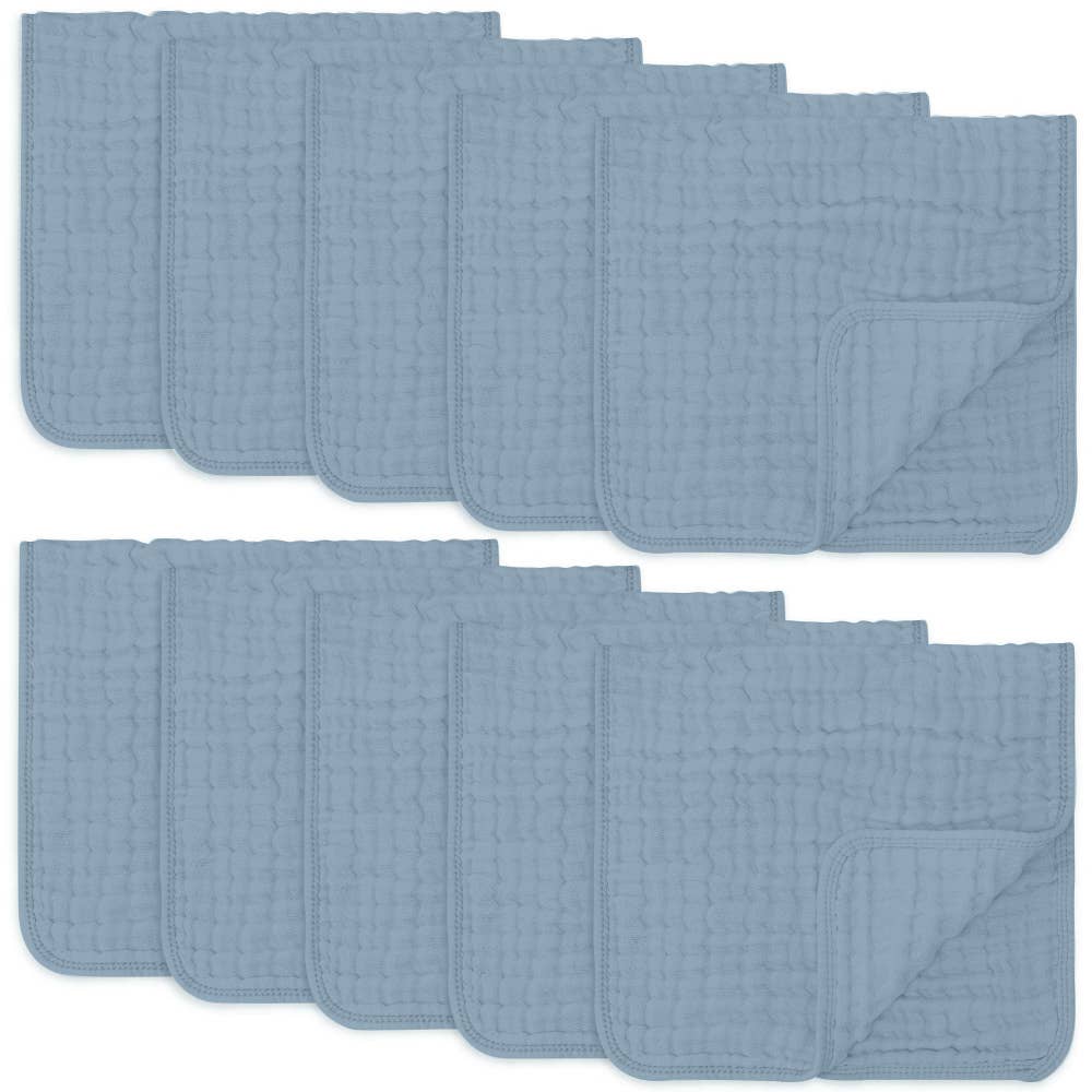 Muslin Burp Cloths by Comfy Cubs: Pack of 10 / Pacific Blue