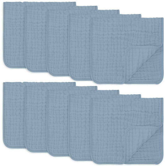 Muslin Burp Cloths by Comfy Cubs: Pack of 10 / Pacific Blue