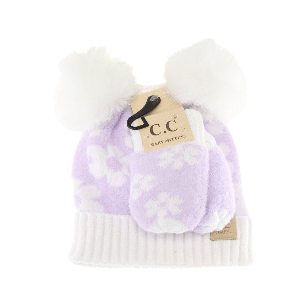 BABY Daisy C.C Pom Pom Beanie and Glove Set BBSEE0063: Beige
