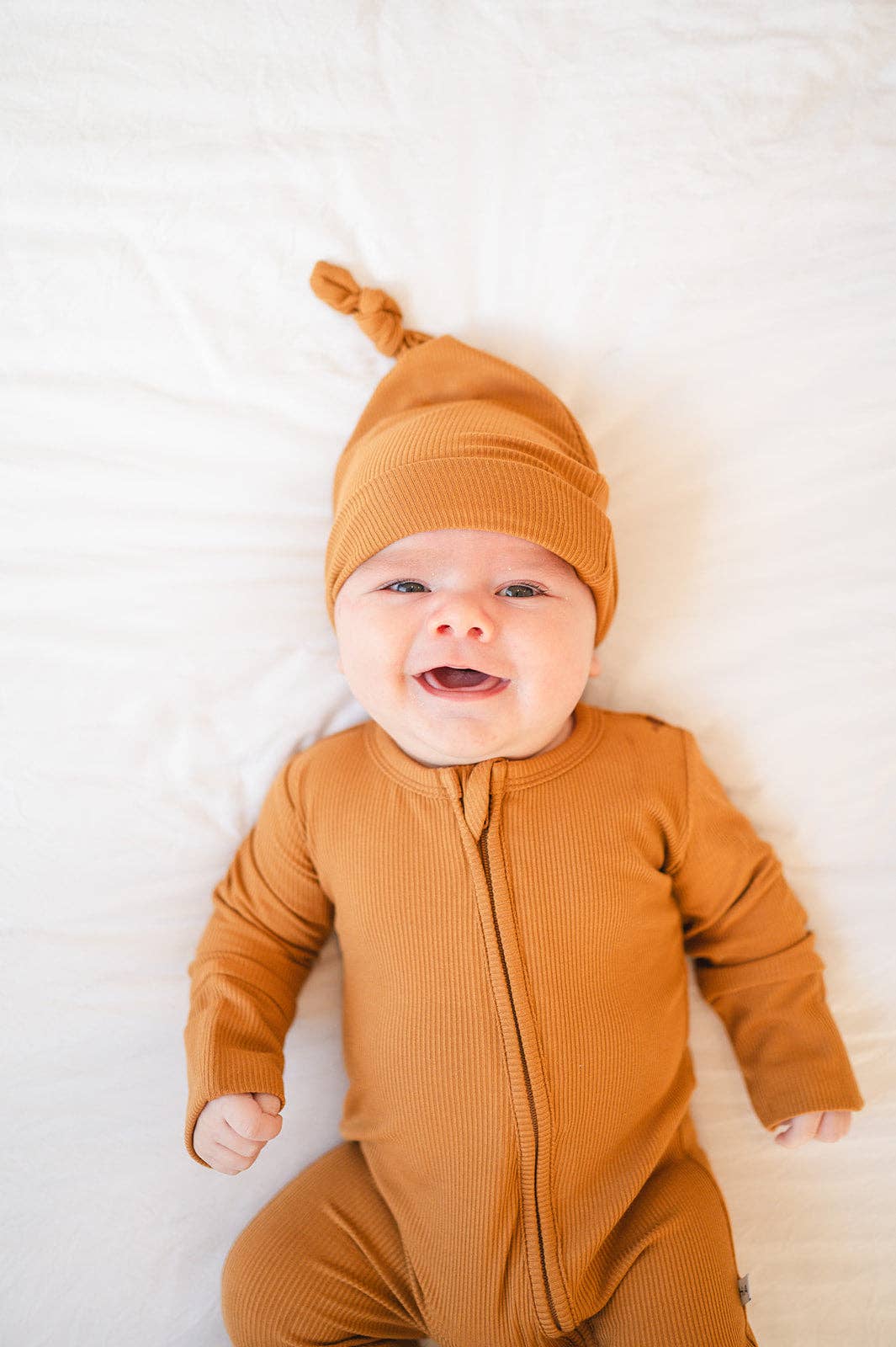 Zipper Romper - Caramel Ribbed: Newborn