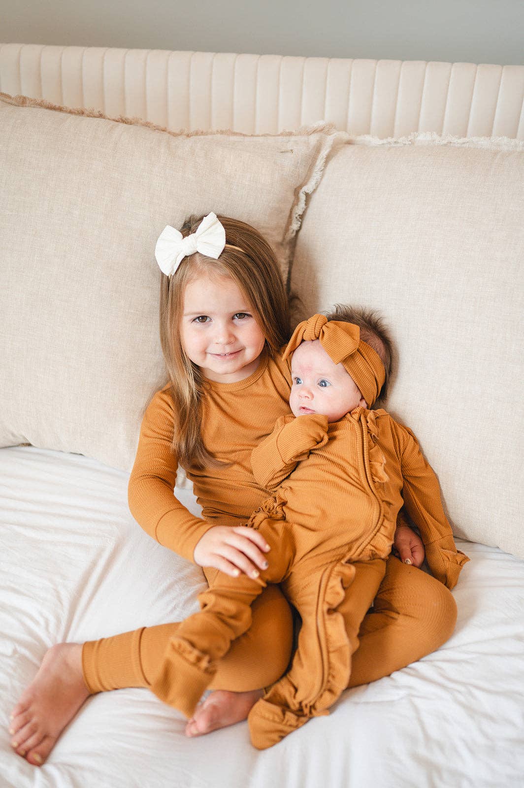 Ruffle Zipper One Piece - Caramel Ribbed: 0-3 Months