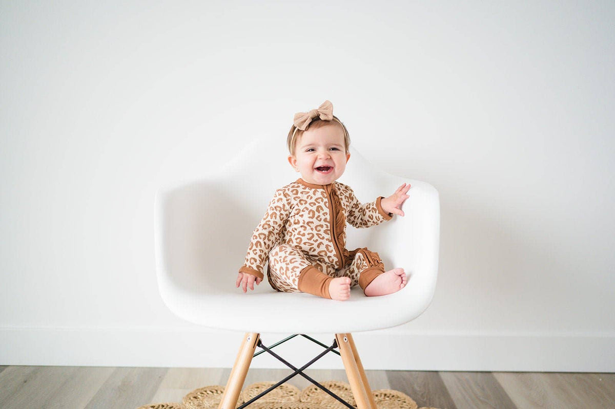 Ruffle Zipper One Piece - Leopard: Newborn