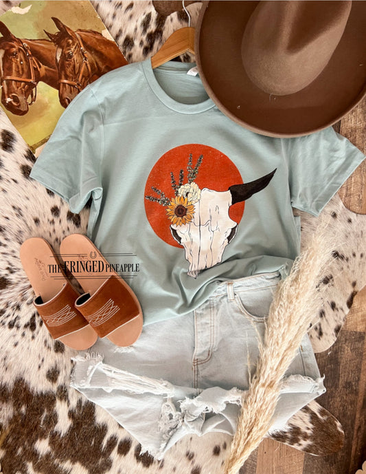 Sunflower Bullskull Sweatshirt or Tee (Seafoam)