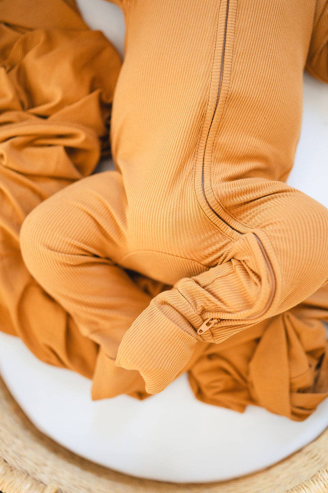 Zipper Romper - Caramel Ribbed: 12-18 Months