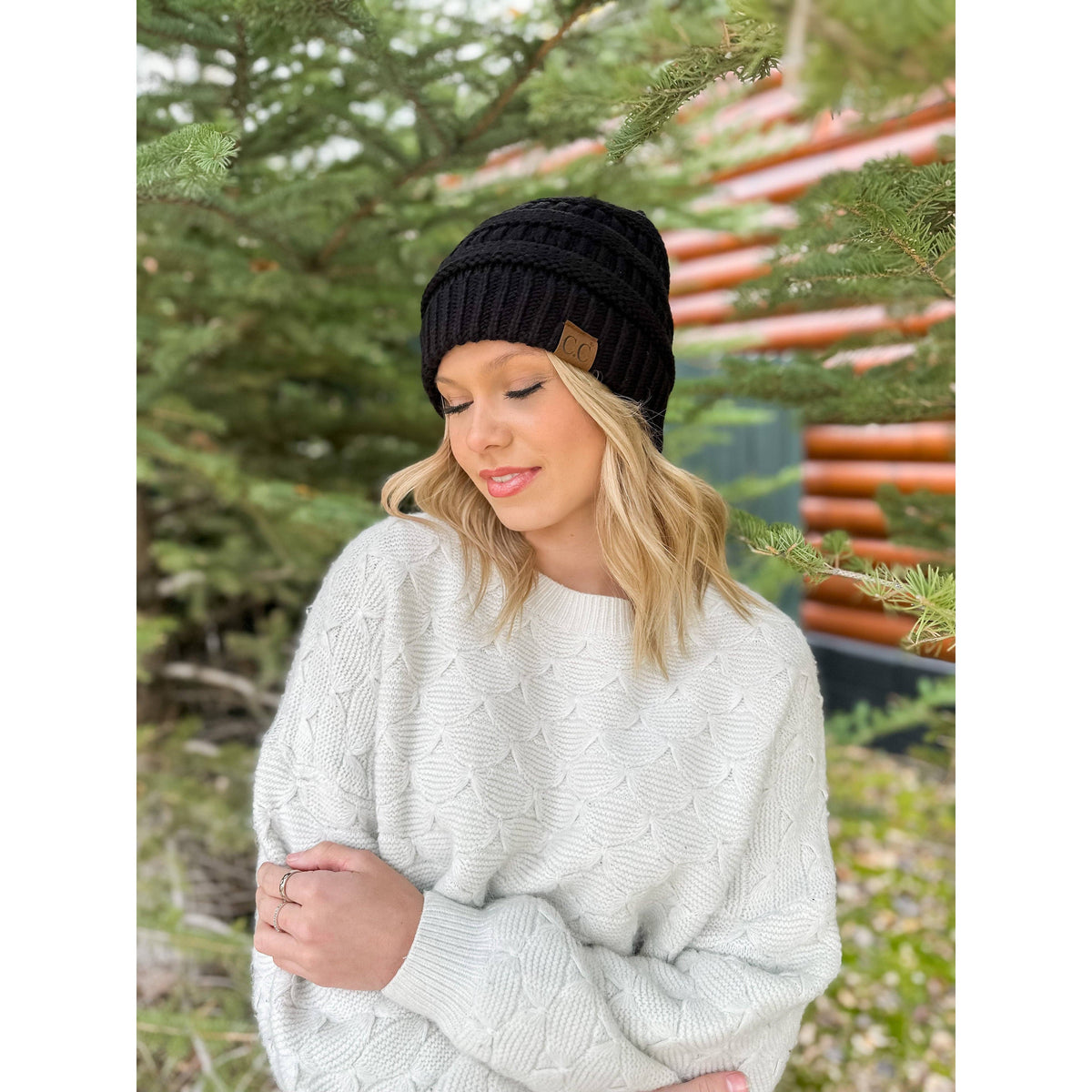 Classic Fuzzy Lined CC Beanie HAT25: Black