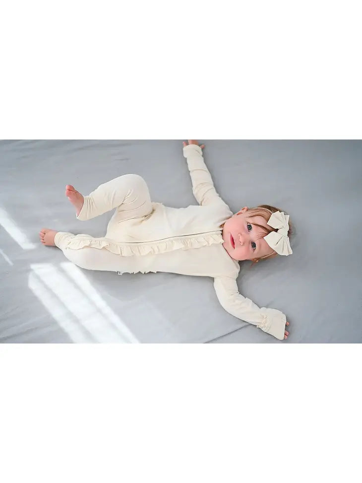 Ruffle Zipper One Piece - Cream
