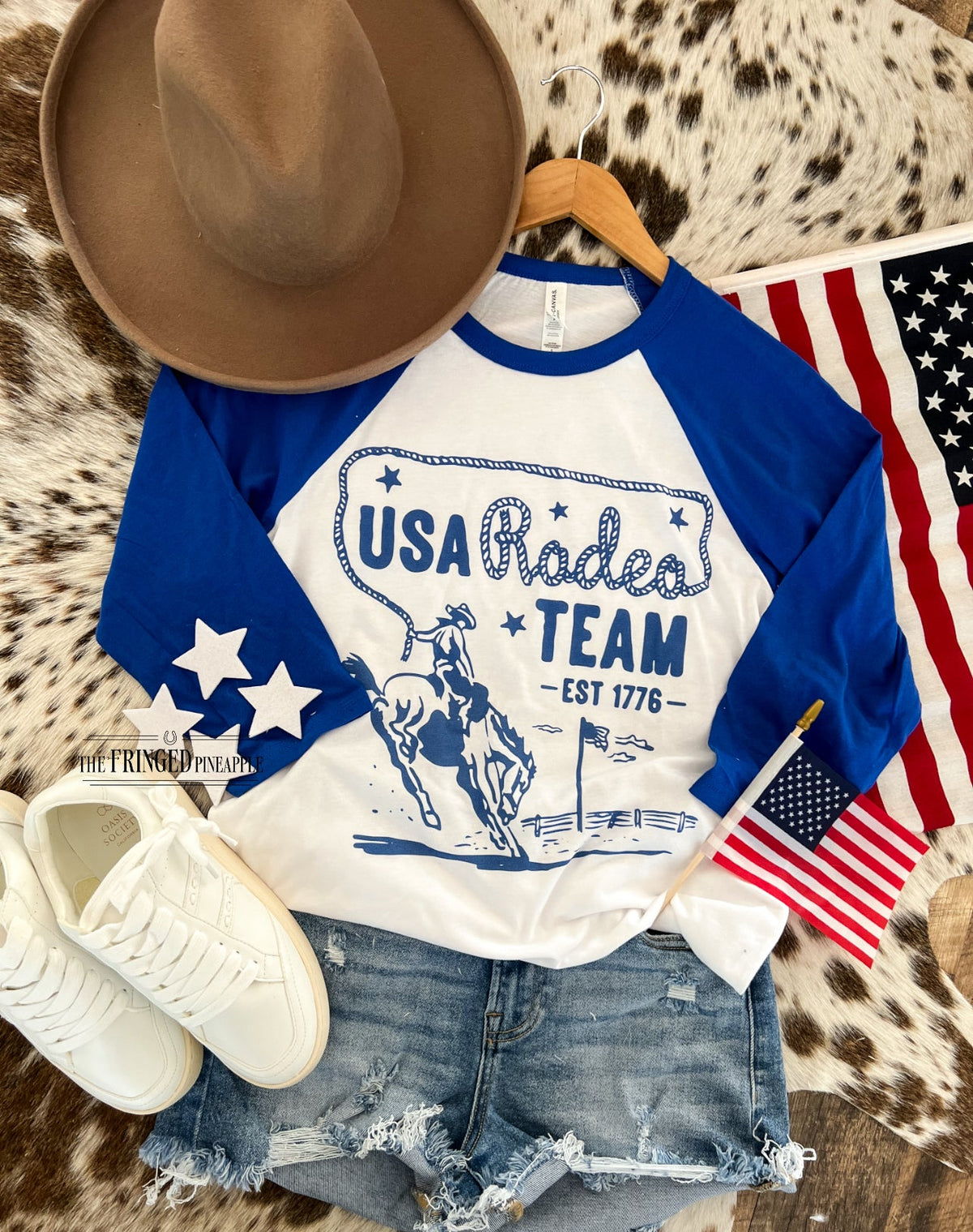Western 4th Of July-USA Rodeo Team Blue Raglan Tee