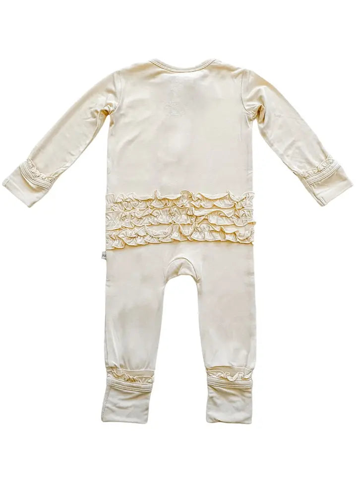 Ruffle Zipper One Piece - Cream