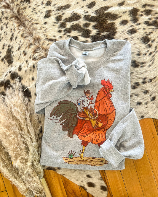 Rooster Cowboy Sweatshirt (Adult)(Grey)