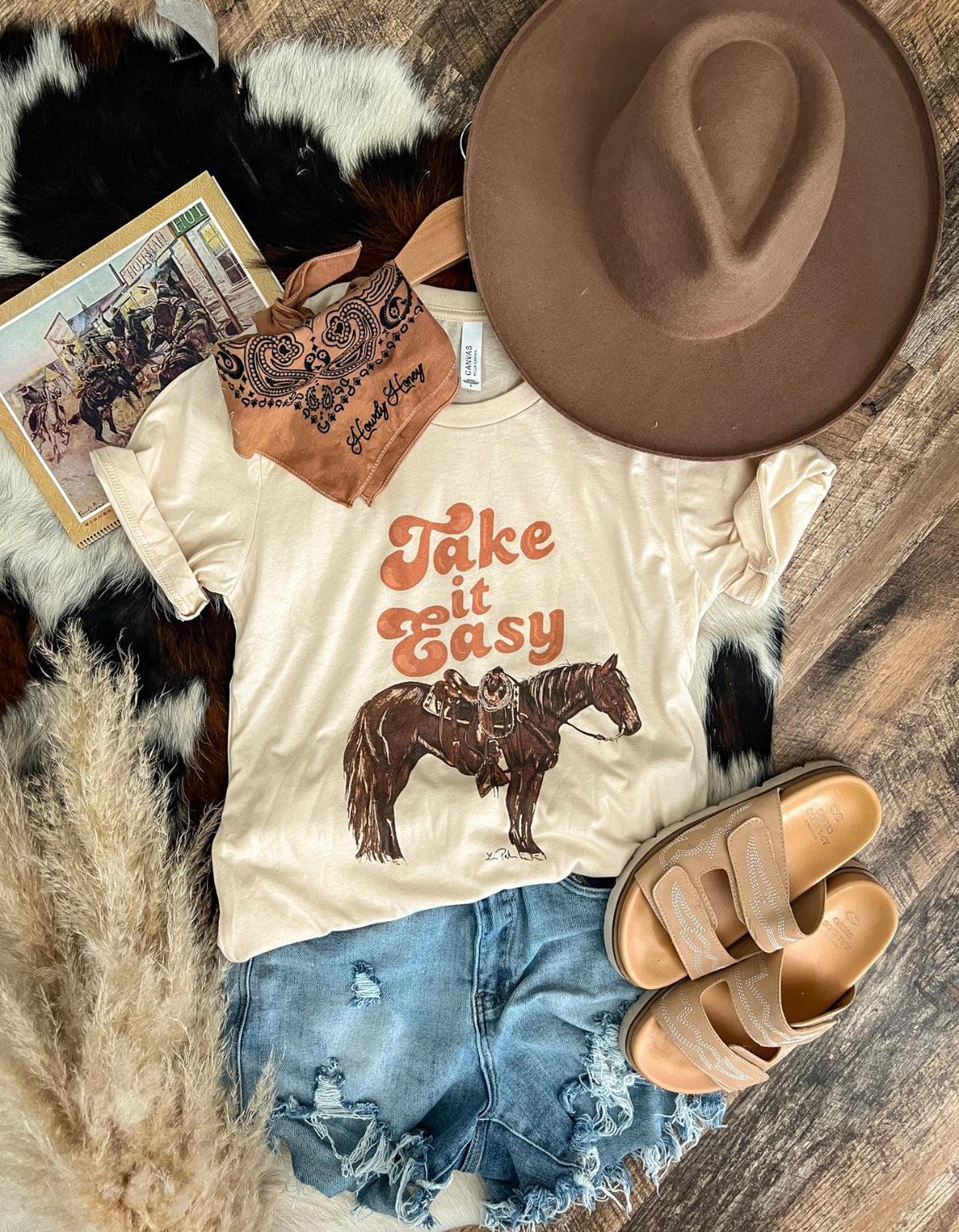 Take It Easy Horse S/S Tee(Adult)(Cream)
