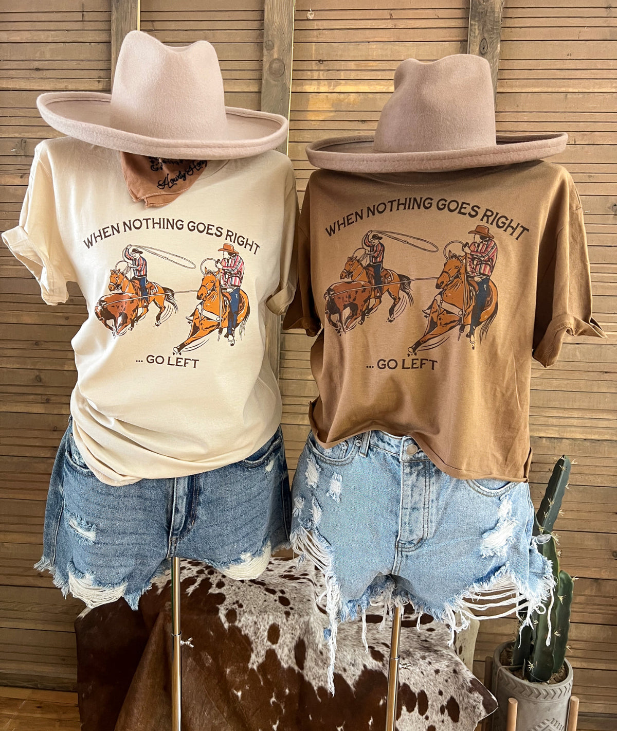 When Nothing Goes Right,Go Left Team Ropers S/S Tee(Adult)(Cream)