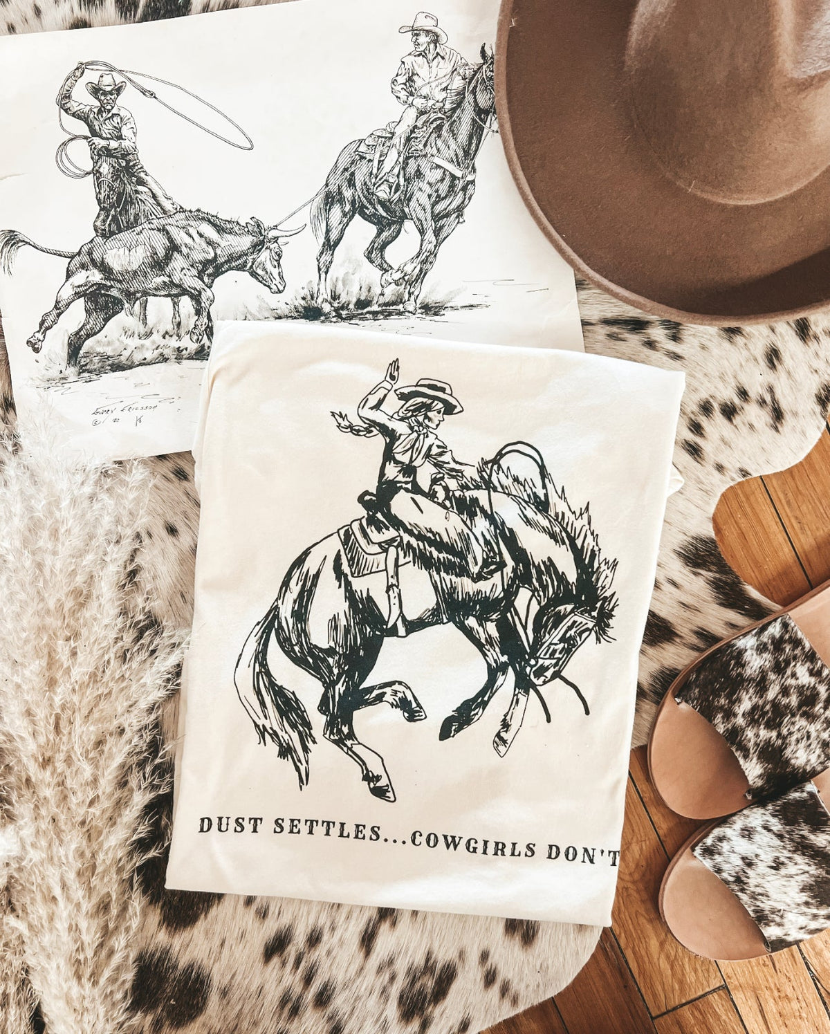 Dust Settles Cowgirls Don't Tee or Sweatshirt (Adult)(Cream)