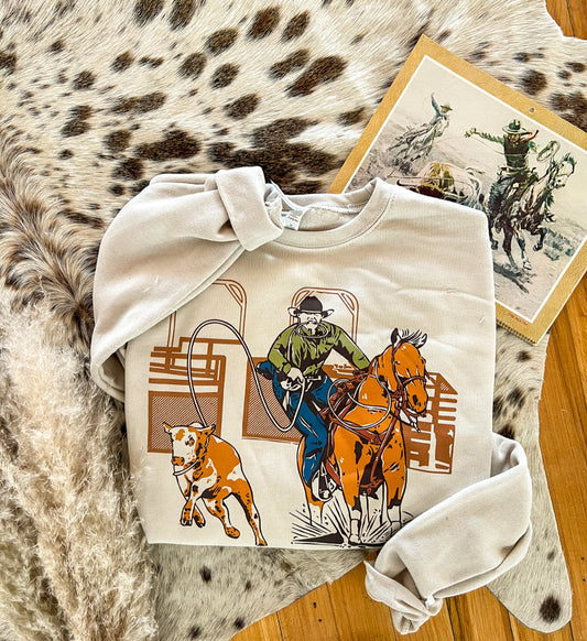 The Calf Roper Sweatshirt(Adult) (Taupe)