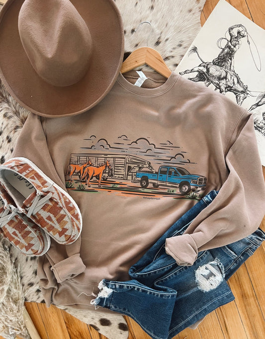 Cowboy Ranchin Truck  Sweatshirt (Adult)(Tan)