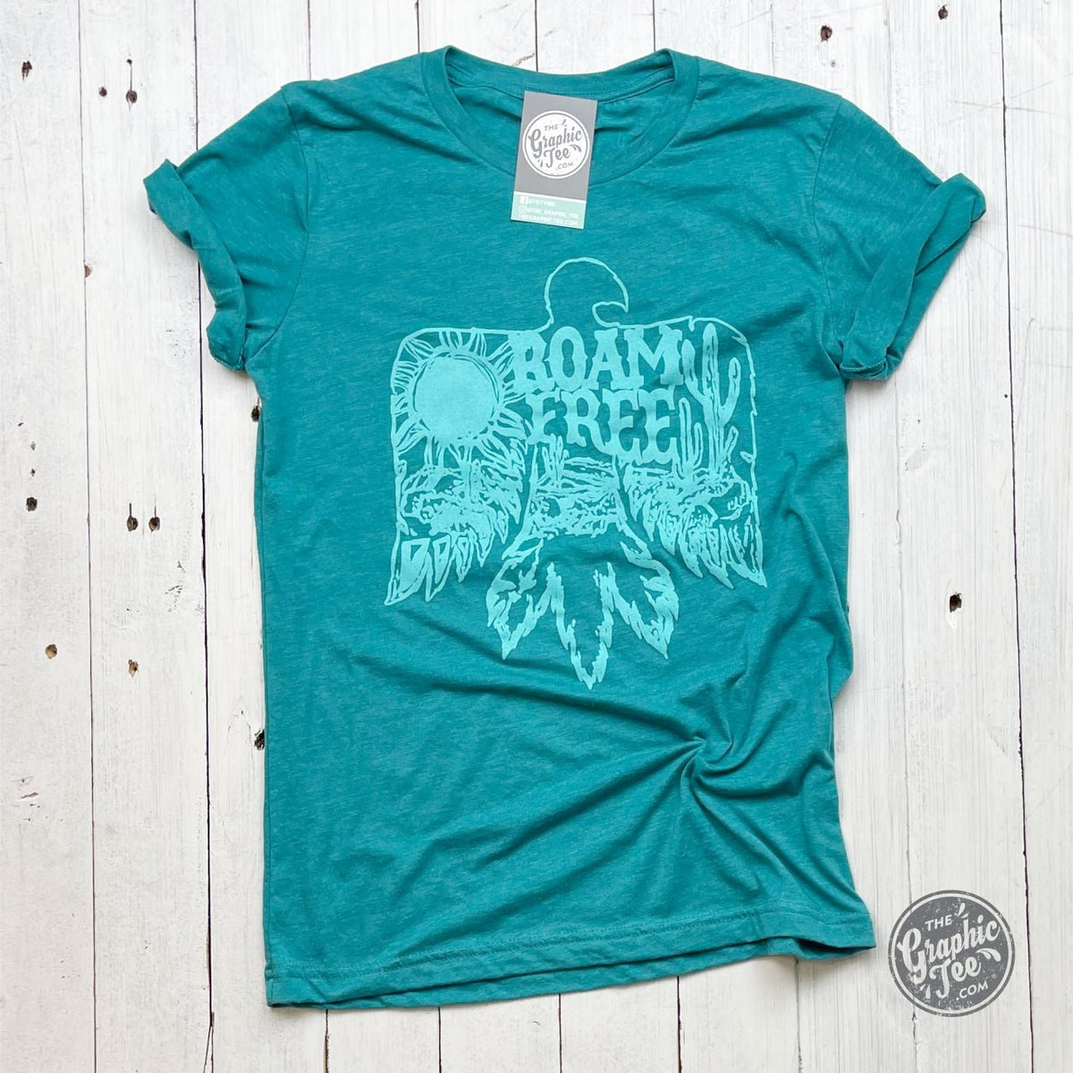 Roam Free Teal Crewneck Short Sleeve Unisex Tee