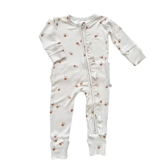 Ruffle Zipper One Piece -  Fleur: 18-24 Months