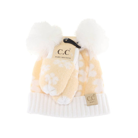 BABY Daisy C.C Pom Pom Beanie and Glove Set BBSEE0063: Beige