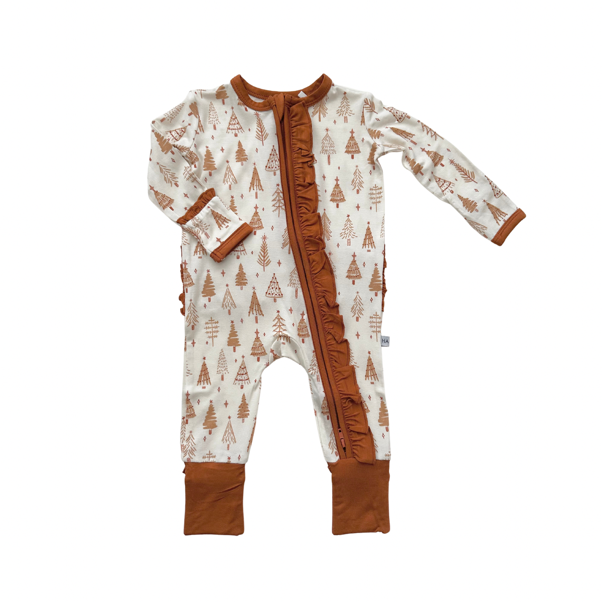 Pine Christmas Trees - Ruffle Zipper Romper