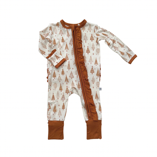 Pine Christmas Trees - Ruffle Zipper Romper