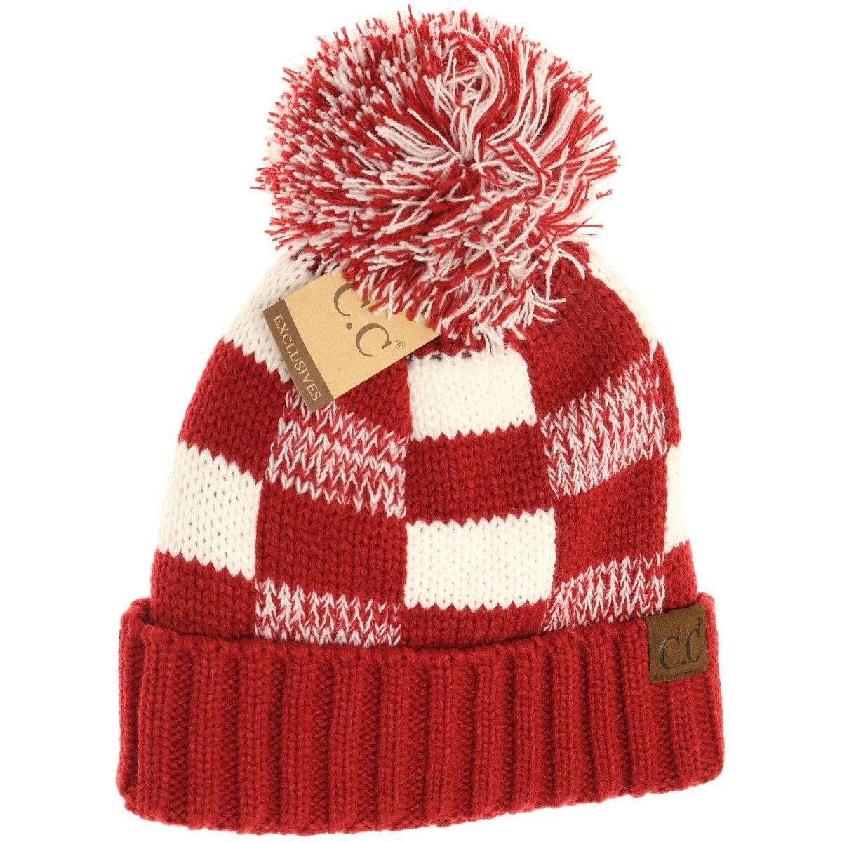 Fuzzy Lined NEW Buffalo Check Print CC Pom Beanie HAT58