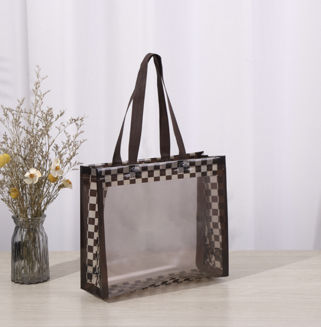 PVC transparent high-grade green composite plastic tote bag: Middle / Brown