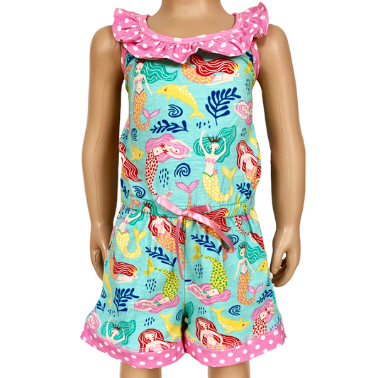 Girls Mermaid Shorts Jumpsuit Summer Beach Romper