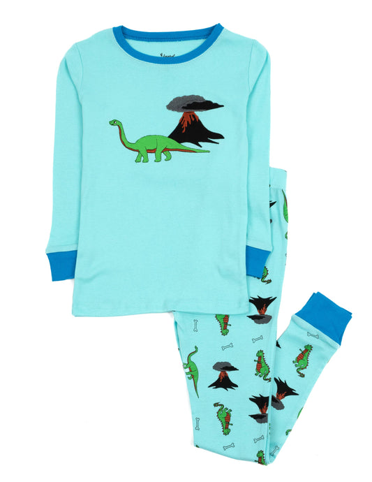 Kids Two Piece Cotton Pajamas - Dino Print