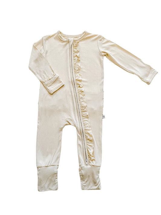 Ruffle Zipper One Piece - Cream