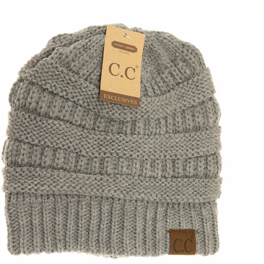 Classic Fuzzy Lined CC Beanie HAT25: Light Grey